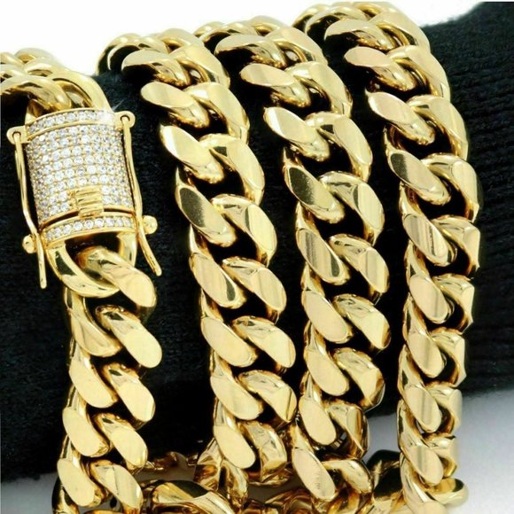 Miami Cuban Link Chain W. 1ct CZ Clasp 18k Gold Plated Stainless Steel Bracelect
